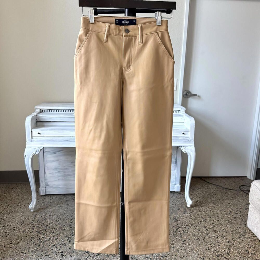 Hollister Faux Leather Wide Leg Pants Women's Sz 0 Or Xs W24 Cream Beige